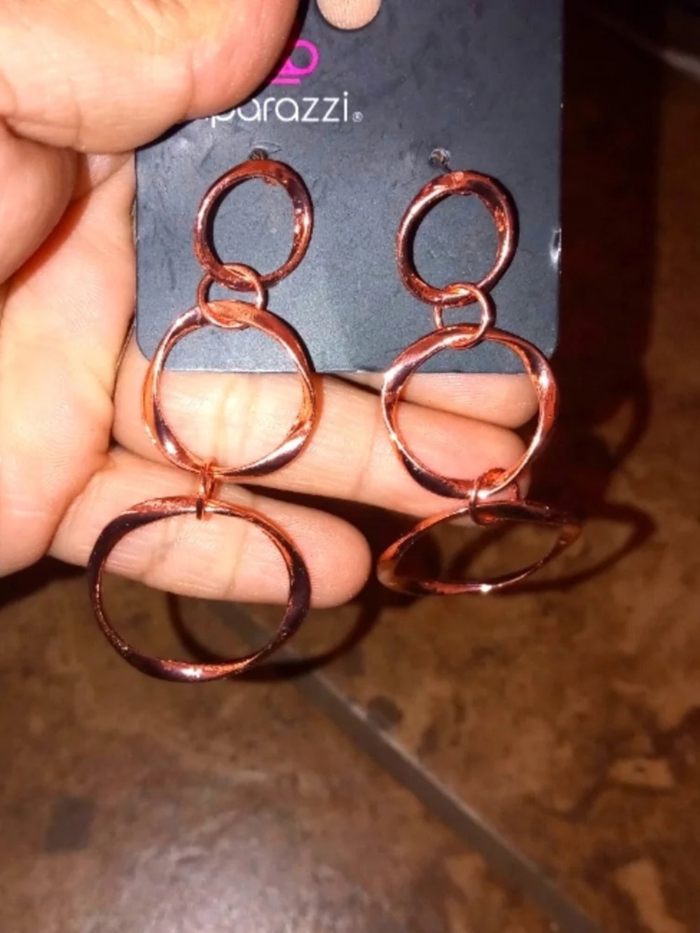 Paparazzi Shimmering Rose Gold Triple Circle Drop Earrings